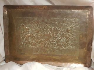 Antique Arts And Crafts Copper Tray Large / Heavy Handmade Floral Design