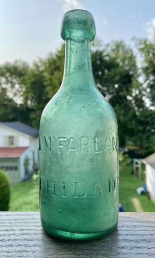 A Mcfarland Philadelphia Pa Squat Soda Blob Bottle Iron Pontil 50s Antique Beer