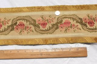 Antique French 19thc Silk & Linen Floral Jacquard Border Fabric L - 52 " X W - 6 "