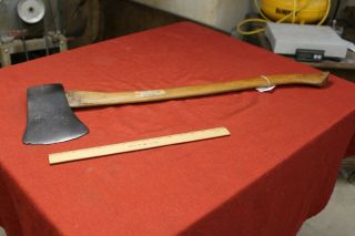 Vintage Very Large Axe No Markings Antique Cutting Tool Old Paper Label Handle