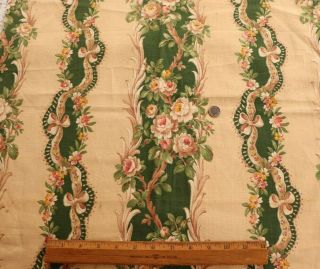 Antique French Climbing Roses,  Ribbons & Bows Cotton Home Dec Fabric 29 " X 21.  5 "