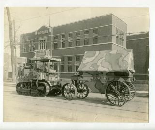 Antique 1918 Photograph Wwi Holt Caterpillar Tractor In Front Of Factory W/sign