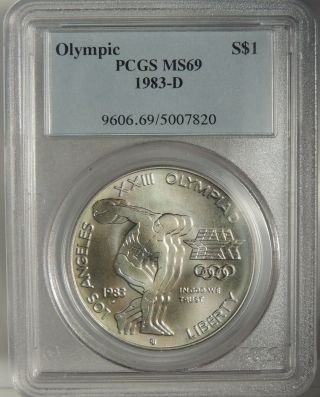 1983 - D $1 Olympic Silver Commemorative Dollar Pcgs Ms69 5007820 - Gem