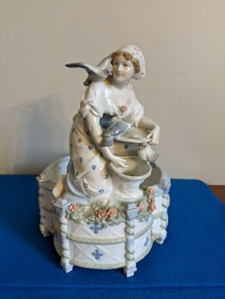 Antiques Karl Ens (?) Volkstedt Germany Figurine Bowl Woman W Birds Flowers