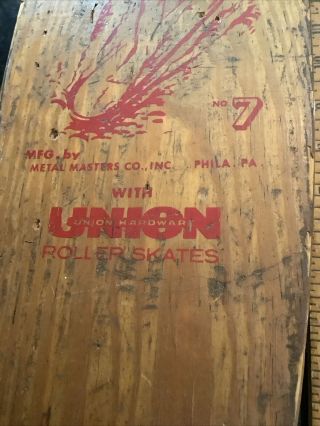 Vintage 1960’s ' Hawaiian Surf Wood Skateboard w/Union Roller Skate Steel Wheels 3