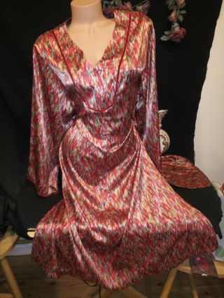 Vtg Satin Zip Up Nightgown Long Gown Multicolor Wedding Slit Gown Long Nightgown