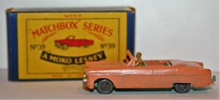 Vintage 1957 Matchbox Moko Lesney Ford Zodiac Conv.  39 Box Grey Wheels