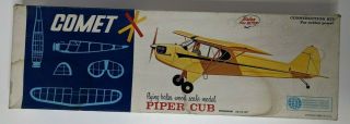 Vintage Plane Model Kit Piper Cub Flying Balsa Wood Comet 25 " Wingspan Usa Parts