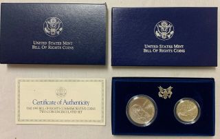 1993 $1 & 50c Bill Of Rights Silver Commemorative Set - Uncirc W/box & Cert