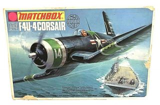 Vintage Matchbox Airplane Model Kit F4u - 4 Corsair 1/72 Scale Read S&h