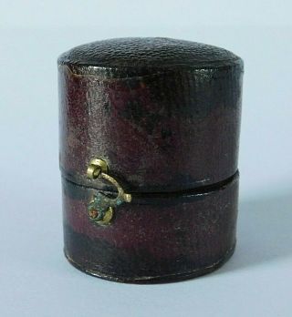 Good Size Antique Leather Circular Ring Box,  3.  5 Cm Tall,  3 Cm Wide