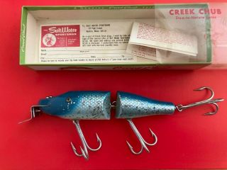 Vintage Creek Chub Jointed Striper Pikie 6834 Blue Flash & Correct Box And Paper