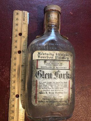 Antique Glen Fork James Beam Whiskey Bottle 1/2 Pint Clermont Kentucky Bourbon