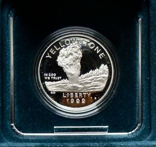 1999 - P Yellowstone National Park Commemorative Proof Silver Dollar Ogp/coa