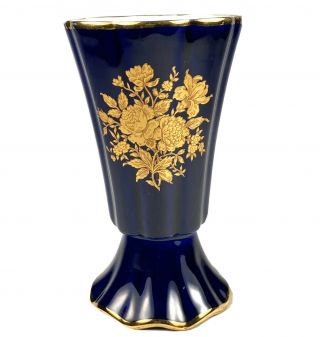 Cobalt Blue And Gold Porcelain Vase By Limoges France,  French Antique Vase