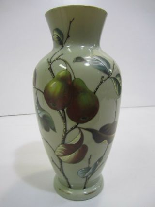 Vtg Antique Unmarked Bristol Hand Painted Fruit Pear Tree Large Glass Vase Decor
