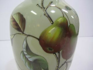 Vtg Antique Unmarked Bristol Hand Painted Fruit Pear Tree Large Glass Vase Decor 2