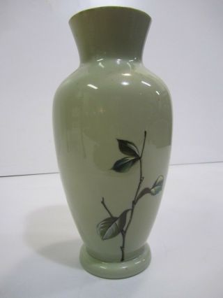 Vtg Antique Unmarked Bristol Hand Painted Fruit Pear Tree Large Glass Vase Decor 3