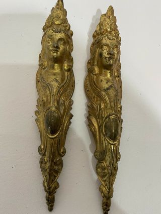 Pair Antique Vintage Cast Brass Figural Goddess Lamp Door Table Leg Ornamental?