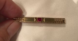 Antique Art Deco 10k Yellow Gold Scrap Or Wear Ruby Bar Pin 2.  5 Grams