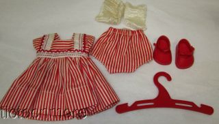 Vintage Tagged Vogue Ginny Doll Outfit Red Striped Dress Shoes & Hanger