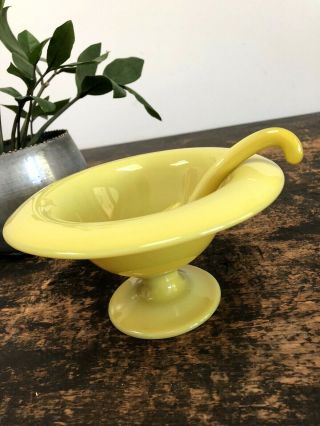 Antique Cambridge Glass Primrose Opaque Yellow Mayonnaise W Ladle Bowl Compote