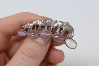 A Great Antique Art Deco Sterling Silver 925 Moonstone Elephant Brooch 956