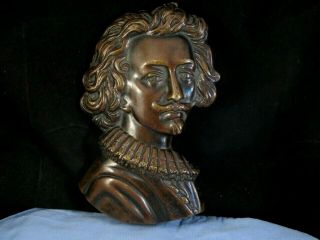 Antique Victorian Bronze Plaque Bust William Shakespeare
