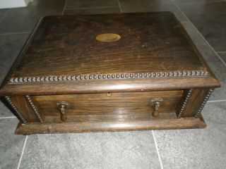 Antique Large Oak Wood Canteen Of Cutlery Box Storage Display Chest With Drawer