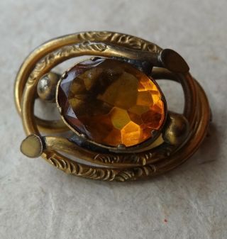 Antique Victorian Citrine Paste Gold Plate Love Knot Lace Pin Brooch - X58