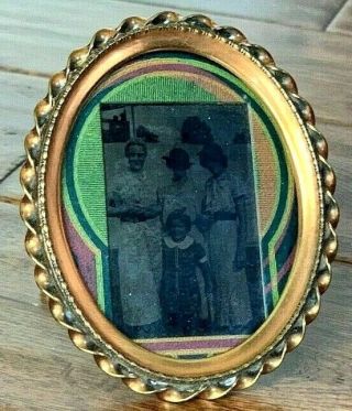 Antique 19th Century Small Brass Copper Metal Photo Frame C 1930 Colorful Mat