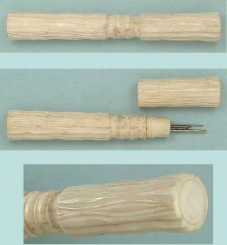 Unusual Antique Carved Bone Needle Case English Circa 1880s