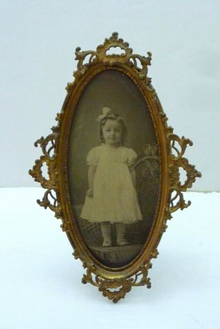 Antique Vintage Art Nouveau Brass Picture Frame With A Cute Little Girl