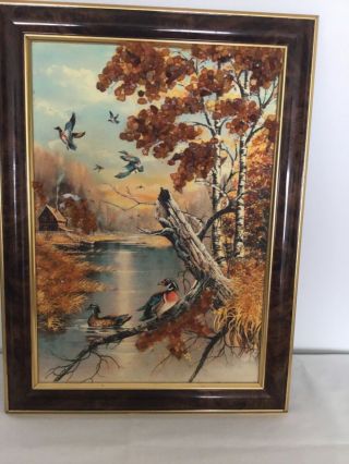 Framed Russian Art Natural Amber Embedded Landscape Vintage Painting / Picture
