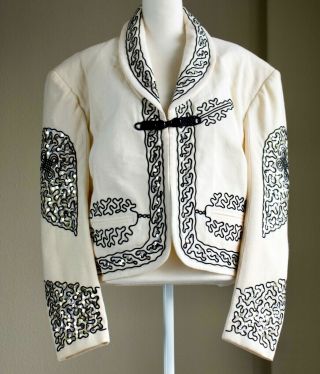 Vtg 70s Jacket Rockabilly Latin Sequins Wedding Mariachi Charro Suit White M L