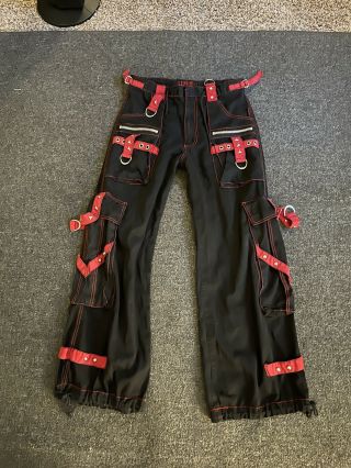 Vintage Y2k Tripp Nyc Cargo Pants Rave Cyber Goth Black S Bondage Zippers Red