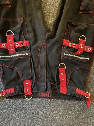 vintage y2k tripp nyc cargo pants rave cyber goth black S bondage zippers red 2