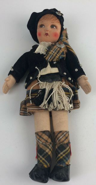 Vintage Norah Wellings Made In England Cloth Doll Scottish Boy In Kilt Scotland
