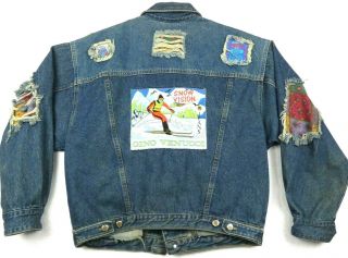 Gino Venucci Vintage 76 Men ' s Large Blue Jean Jacket Patches Snow Vision 2