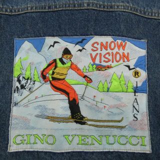 Gino Venucci Vintage 76 Men ' s Large Blue Jean Jacket Patches Snow Vision 3