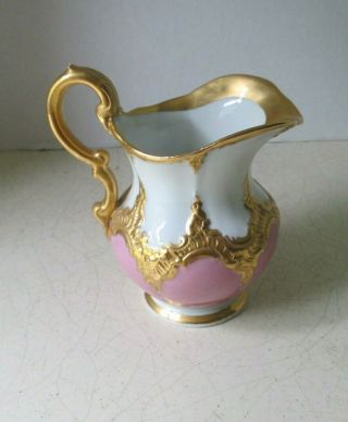 Antique Meissen German Pink Gilt Porcelain Creamer Or Small Milk Pitcher Euc