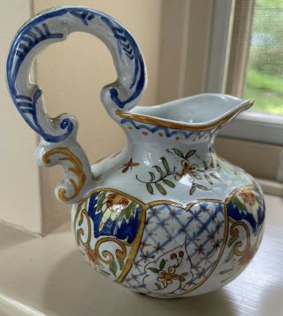 Antique French Faience Hand Painted Cream Pitcher From Estate Of Collector