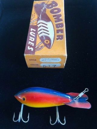 Vintage Bomber Wooden Lure 517 Rainbow Color W Box/papers