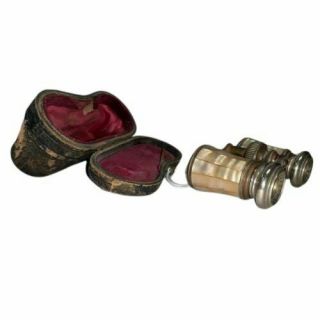 Antique Lemaire Fabt Paris Opera Glasses Binoculars With Case Mother Of Pearl Tm