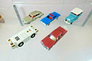 5 Vintage Tomica Diecast Cars - Rolls,  Cadillac,  Police,  Land Cruiser & Aa Truck