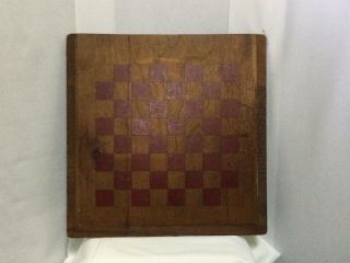 Vintage Wood Checker Board Game Board Red Squares On Wood 17” Square