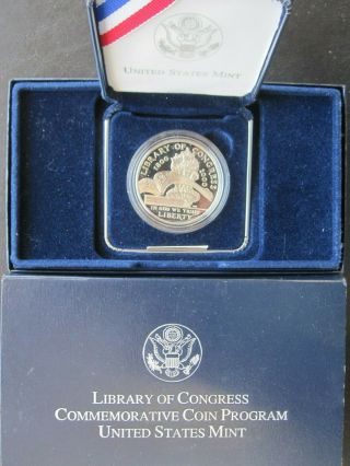 2000 - P U.  S.  Library Of Congress Proof Comm.  Silver Dollar W/orig.  Box/coa
