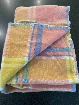 Vintage Wool Blanket 180x210cm Large Size Warm Pink Yellow Blue
