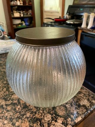 Antique Hoosier Sellers Round Ribbed Glass Canister Jar With Lid