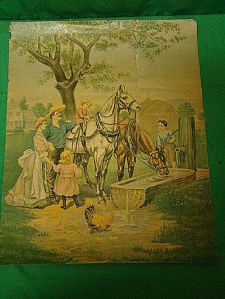 Antique 1905 Lithograph Print Poster A Happy Family James Lee Chicago Horse